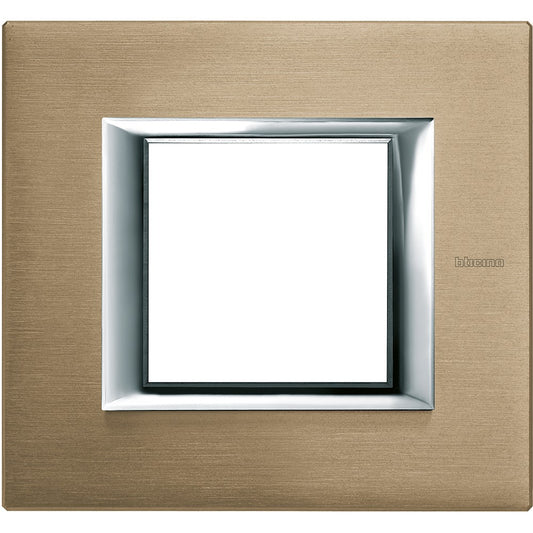 Bticino Axolute rectangular cover plate 2 modules in brushed titanium, 95mm height, 104mm width, modern design.