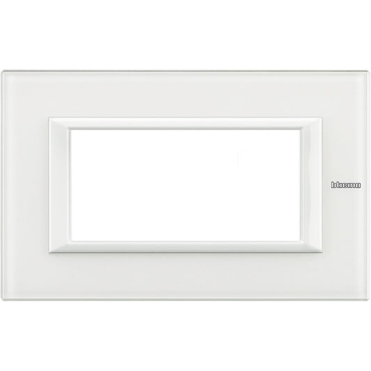 Bticino Axolute 4-module rectangular plate in white glass, model HA4804VBB, modern and stylish design for electrical installations.