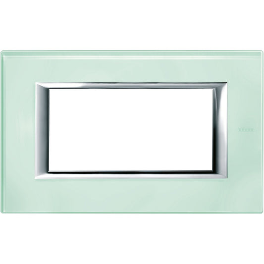 Bticino Axolute 4-module rectangular glass cover plate in Kristall finish, 95mm x 150mm.