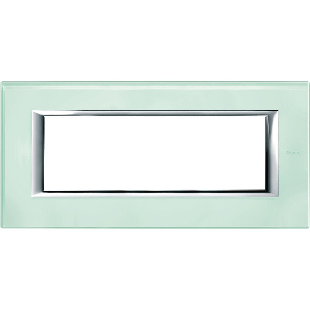Bticino Axolute 6P Vetro Kristall HA4806VKA, rectangular glass plate for electrical components in crystal finish.