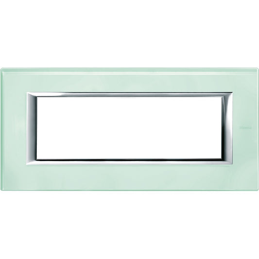 Bticino Axolute 6P Vetro Kristall HA4806VKA, rectangular glass plate for electrical components in crystal finish.