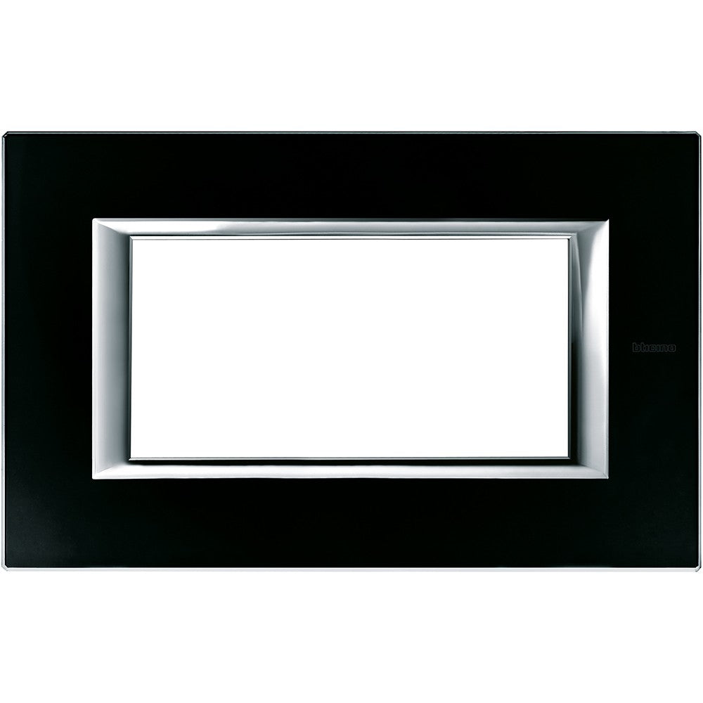 BTicino Axolute 4-module black glass frame HA4804VNN, elegant design for user-friendly installation.