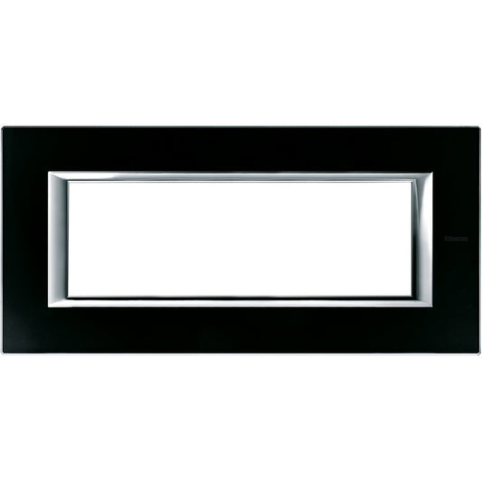 Bticino Axolute 6P rectangular plate in black glass HA4806VNN, elegant design for modern interiors.