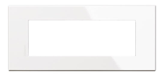 Bticino Axolute Air 6-module white metal plate, sleek design for electrical installations, dimensions 86mm x 191mm.