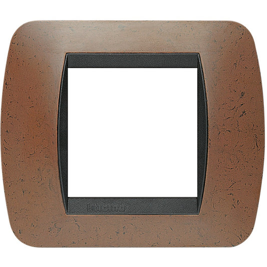 Bticino Living Placca 2 moduli Bakelite frame in brown, metal material, dimensions 80mm x 93mm, Livinglight series.