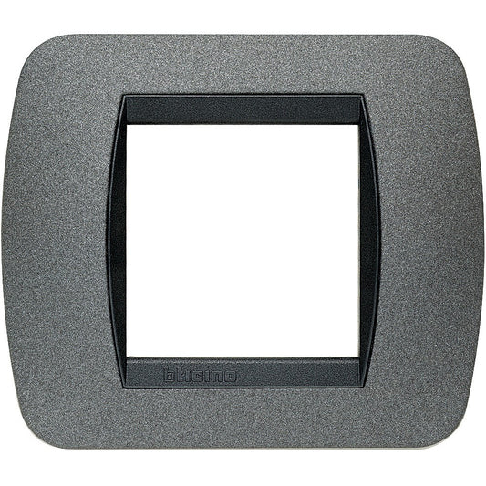 Bticino living Int. 2-module graphite plate, metal, model L4802GF, perfect for modern electrical installations.