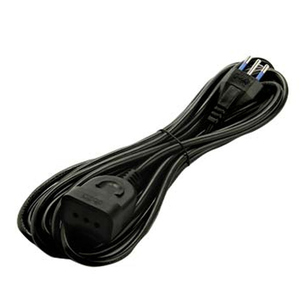 Prolunga lineare nera 5MT con spina 2P+T 16A e presa 2P+T 10/16A, ideale per uso domestico e ufficio.