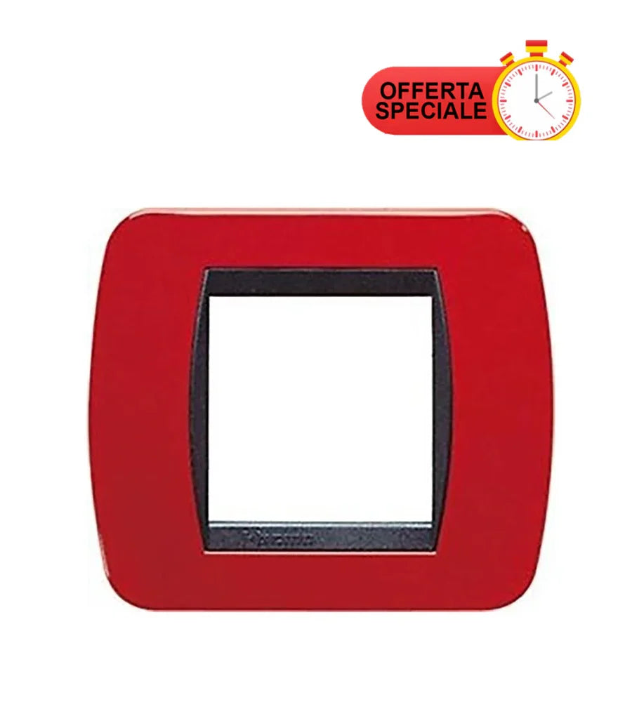 BTICINO Placca 2 Posti Rosso Solid L4802RD - Elegante e Resistente, Design Versatile per Ambienti Moderni