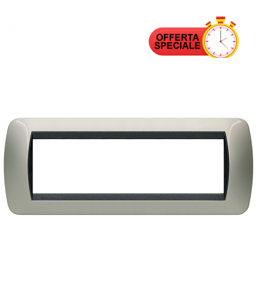 Living Int. Placca 7 posti titanio chiaro, 7 module design, Serie Livinglight by BTicino in special offer.