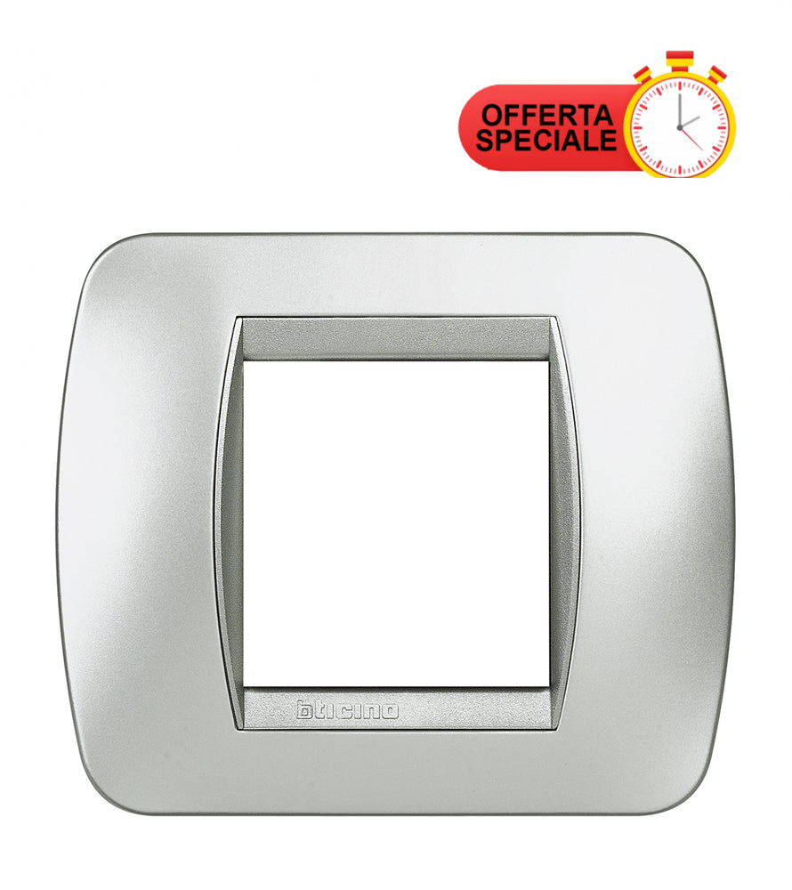 Bticino Living Int. Placca 2 posti tech L4802TE, alluminio, 80x93mm, design moderno per interruttori e prese.