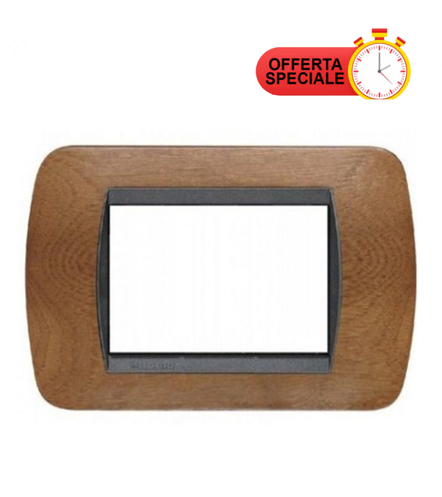 Placca Bticino Living International L4803LNC 3 posti in legno con cornice nera, offerta speciale.