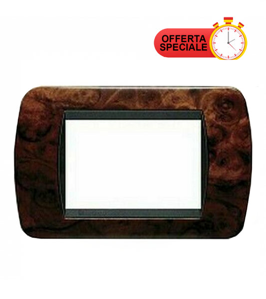 Placca Bticino Living International L4803LRN Radica in elegant wood finish, 3 posti, for stylish electrical installations.