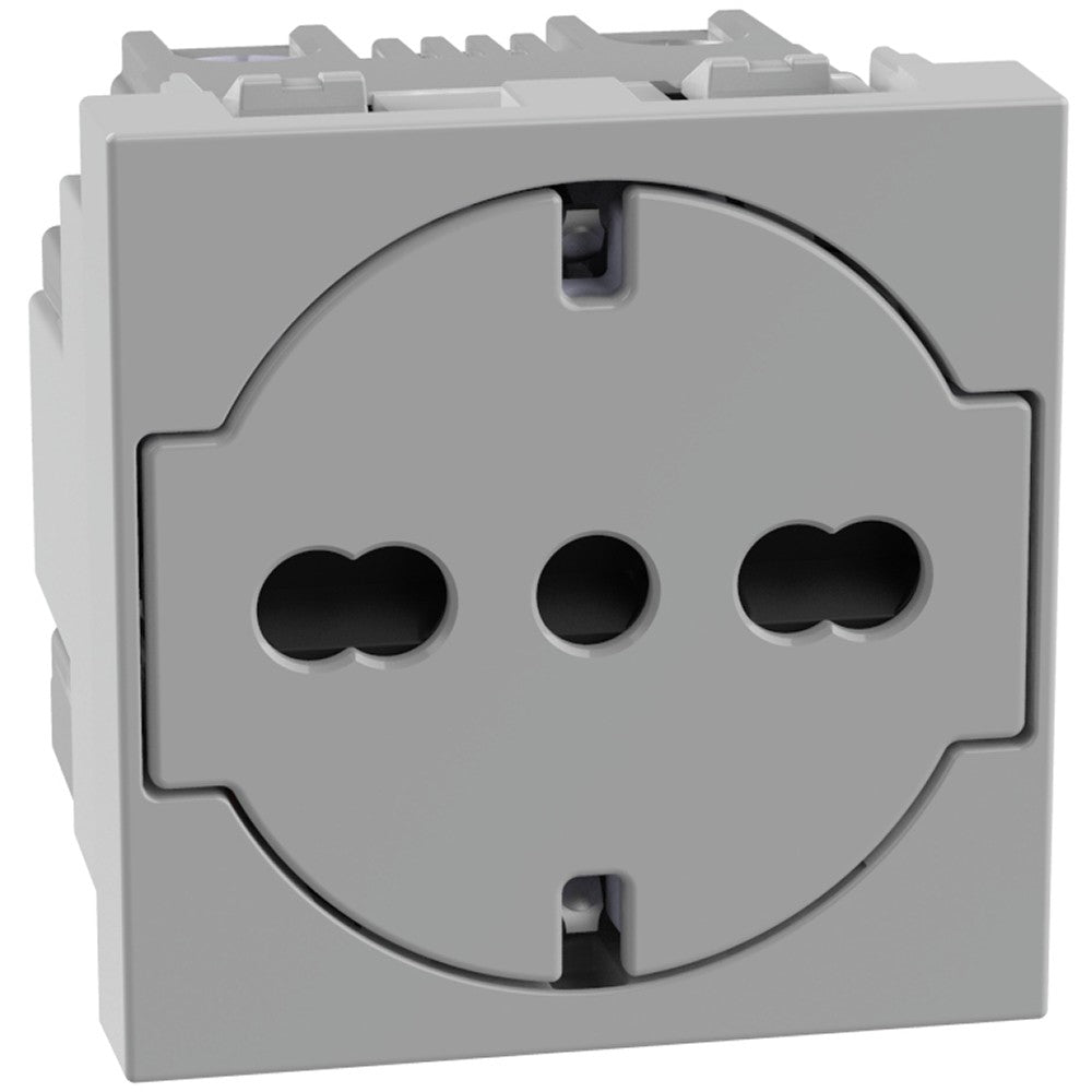Presa flat Schuko Standard Bticino MATIXGO P40 grigia, design innovativo e protettivo, 2 moduli.