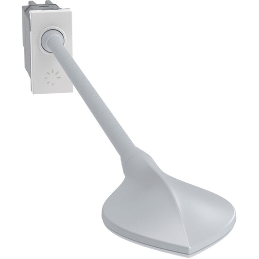 Dimmerable reading lamp Bticino MatixGO 12V in white, with flexible arm and integrated switch for adjustable lighting.