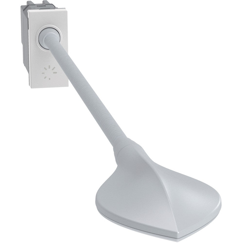 Bticino MatixGO dimmable reading lamp with flexible arm in white, designed for bed head installation.