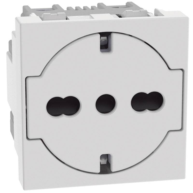 Presa flat Schuko Standard Bticino MATIXGO bianca, modello JW4140A16F, per connessione elettrica sicura.