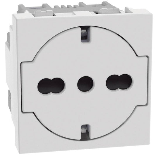 Presa flat Schuko Standard Bticino MATIXGO bianca, modello JW4140A16F, per connessione elettrica sicura.