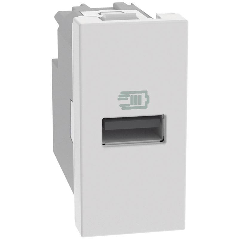 Bticino MatixGO USB charger port in white, designed for electronic devices, 15W power output.
