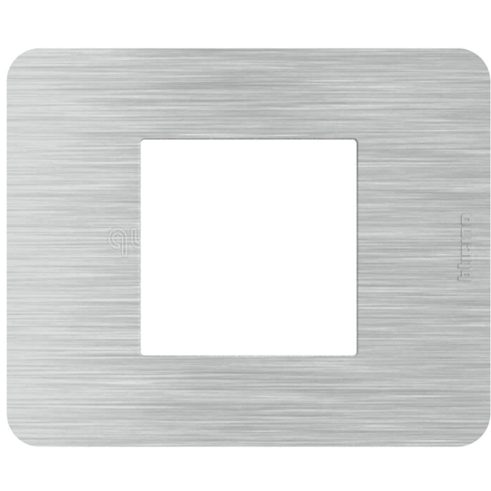 BTicino MatixGO Aluminium 2-module plate, sleek brushed design for modern electrical setups.