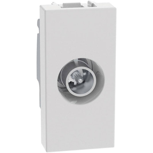 Presa TV coassiale passante Bticino MatixGO 1 modulo bianca, connettore maschio e design elegante.