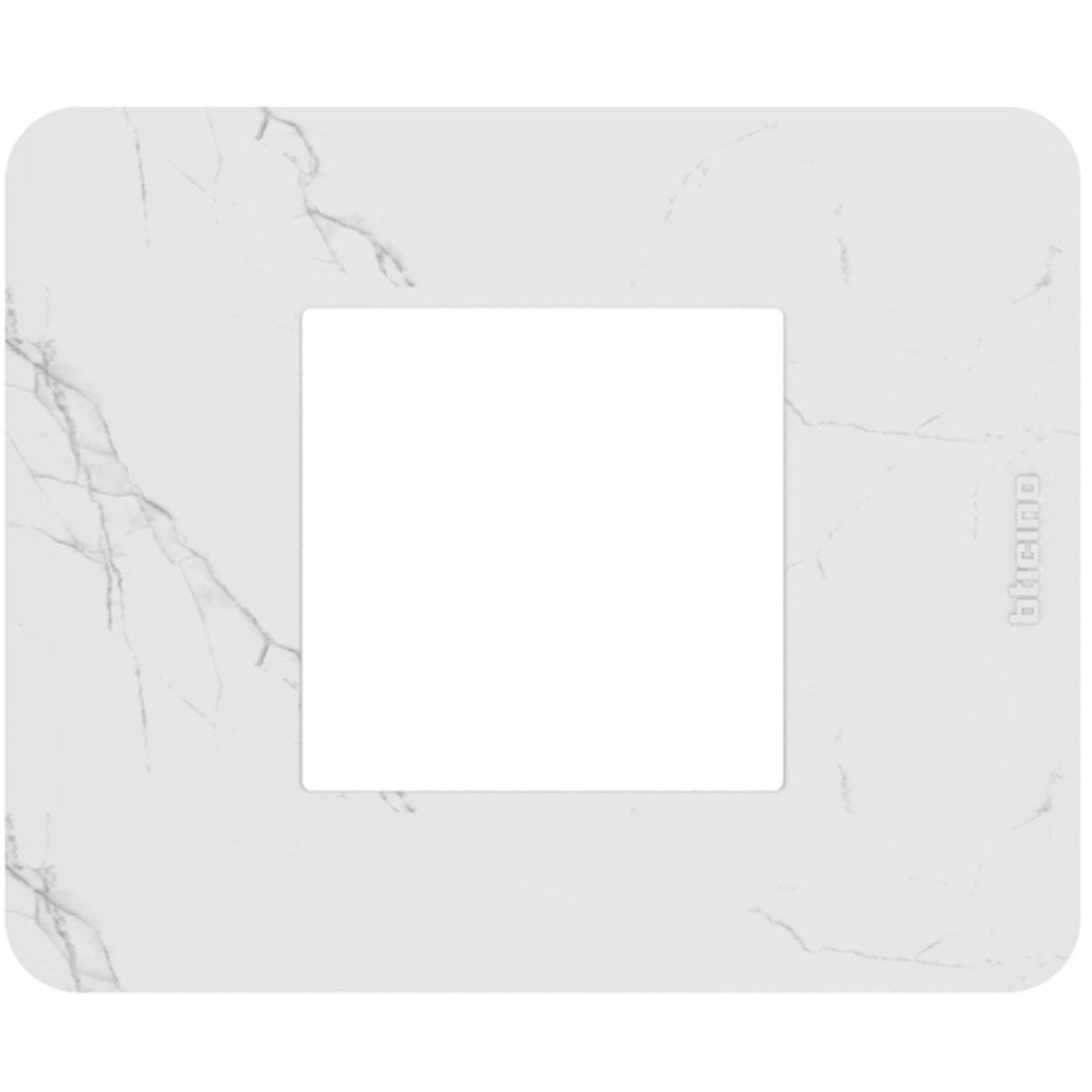 BTicino MatixGO 2-module plate in Carrara marble effect, designed for modern electrical installations.