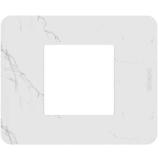BTicino MatixGO 2-module plate in Carrara marble effect, designed for modern electrical installations.