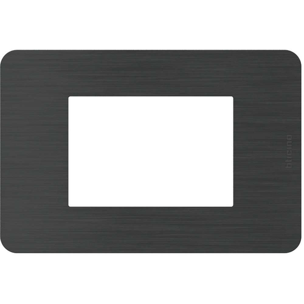 BTicino MatixGO 3-module black nickel cover plate made of technopolymer for modern electrical installations.