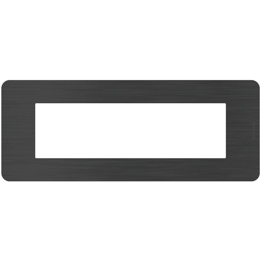 BTicino MatixGO 7 modules black nickel plate, sleek design, high-quality technopolymer, dimensions 84.2 x 214.7 mm.