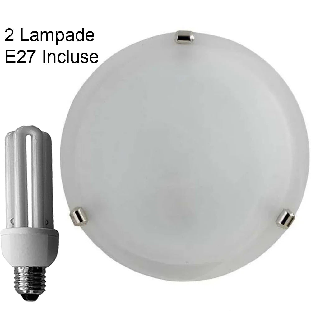 Plafoniera Alabastro Bianco Ø 40 cm - Ganci Cromati, 2 Attacchi E27, Include 2 Lampade 15W-2700K
