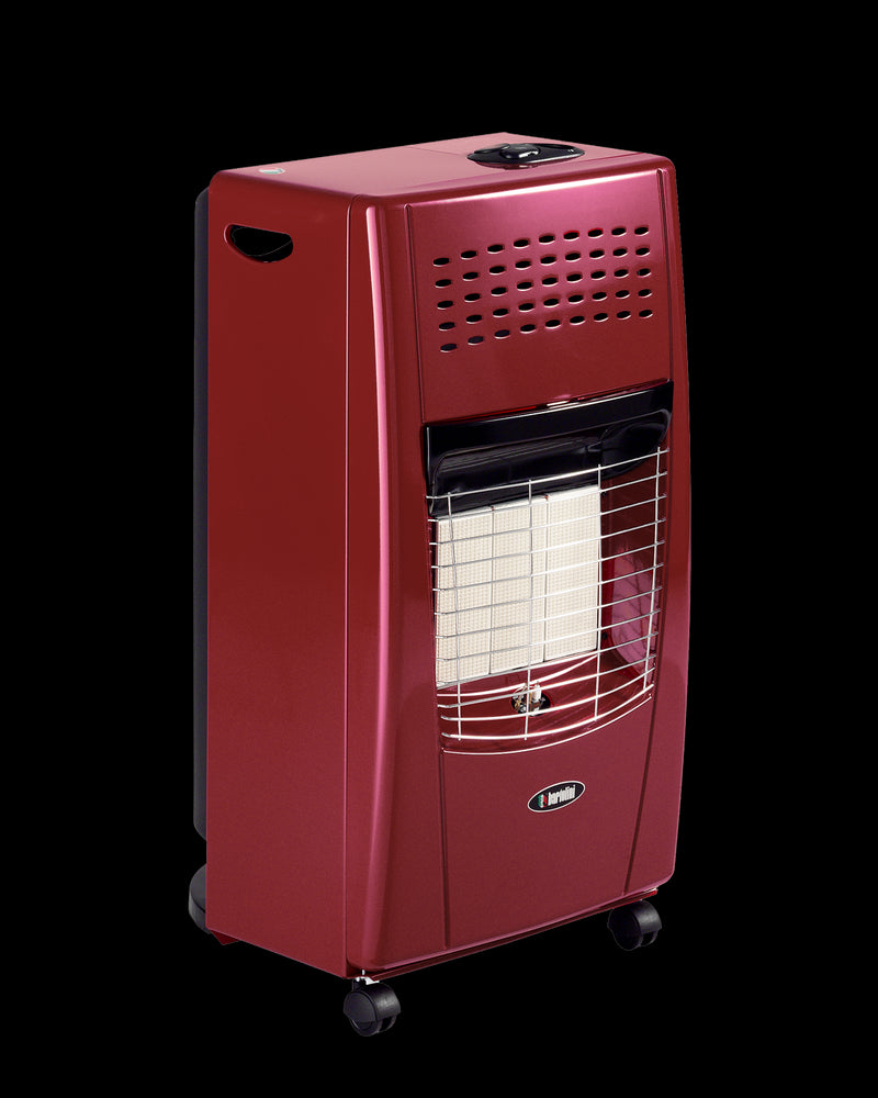 Stufa a gas Bartolini Bella I rossa, modello infrarossi, elegante e sportiva, ideale per riscaldamento domestico.
