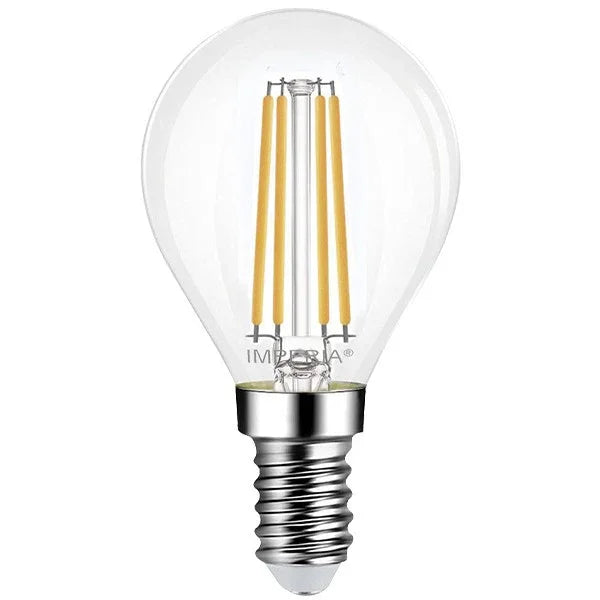 Lampada LED E14 Sfera Filament Imperia 6017425, Luce Calda 2700K, 4W, 470 Lumen, 25.000 Ore di Durata