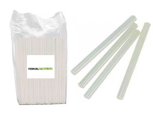 Stick di colla a caldo trasparente per pistola, confezione da 1kg con strisce termocollanti per vari materiali.