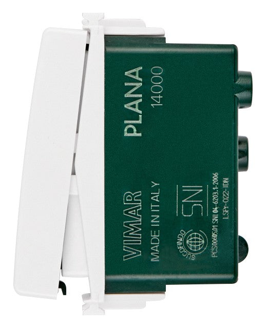 Interruttore Vimar Plana 10A 14000, interruttore 1P 10AX illuminabile, tasto sostituibile, colore bianco.