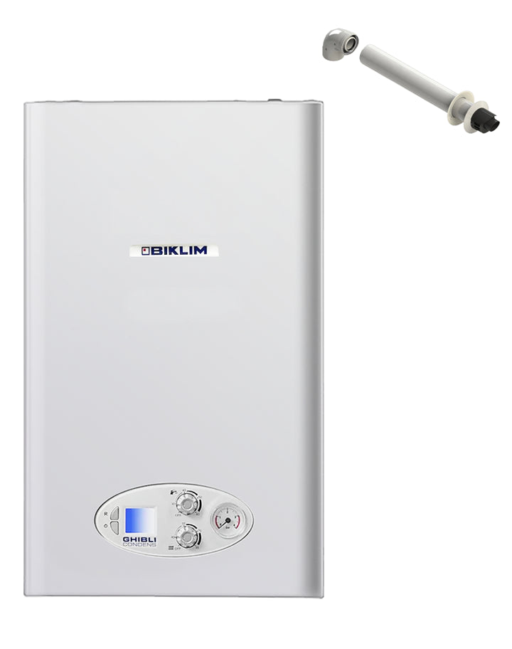 BIKLIM GHIBLI 25KW condensing boiler with coaxial kit for efficient heating and management.