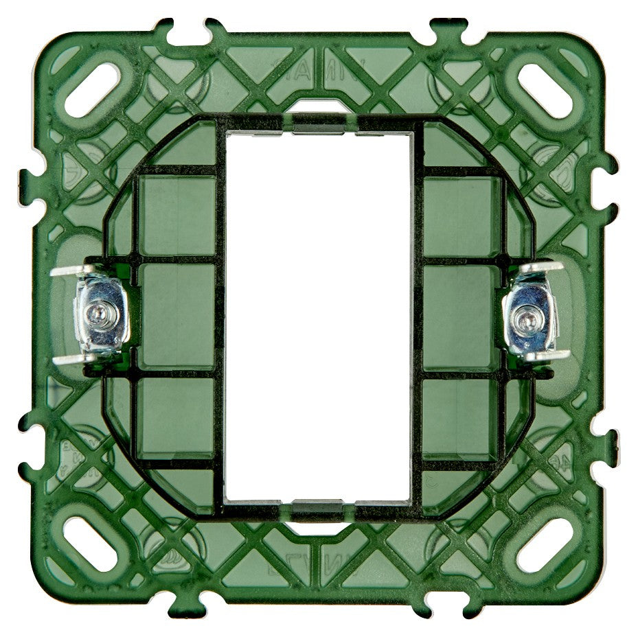 Supporto Vimar Plana 1 modulo con griffe per scatole tonde, compatibile con scatole da incasso ø 60 mm, modello 14601.
