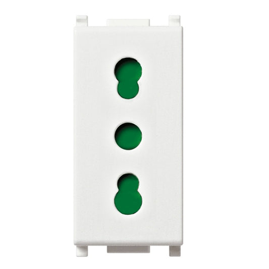 Vimar Plana bipasso 10/16A 14203, presa elettrica bianca con connettori verdi, materiale termoplastico.
