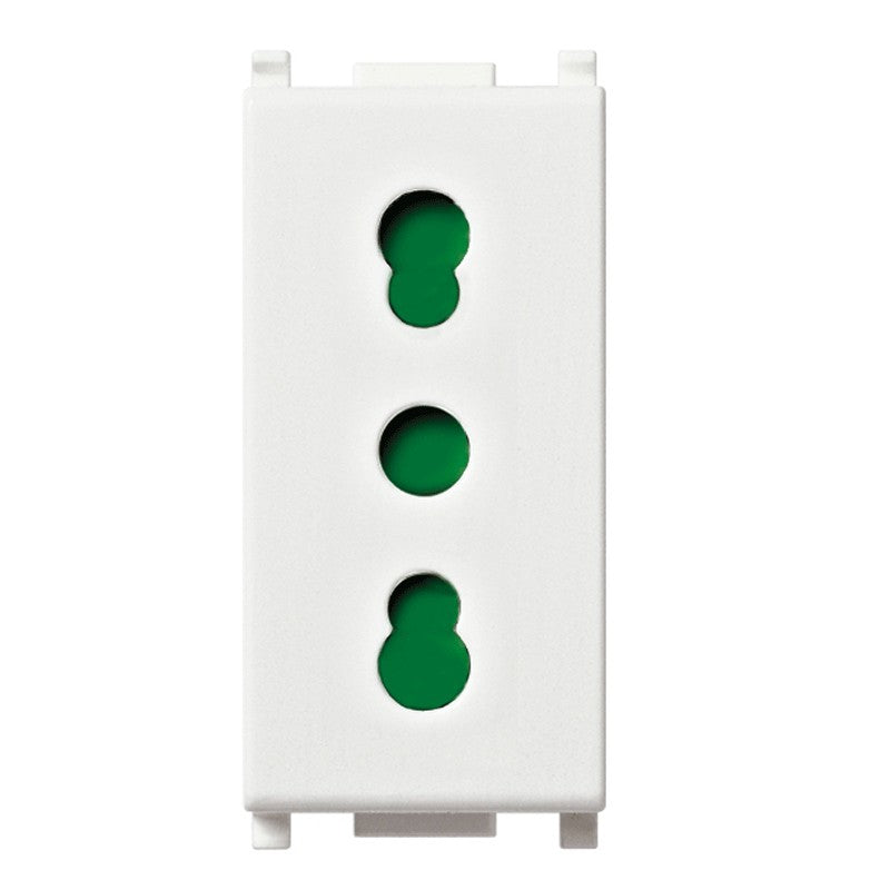 Vimar Plana bipasso 10/16A 14203, presa elettrica bianca con contatti 2P+T e design moderno.