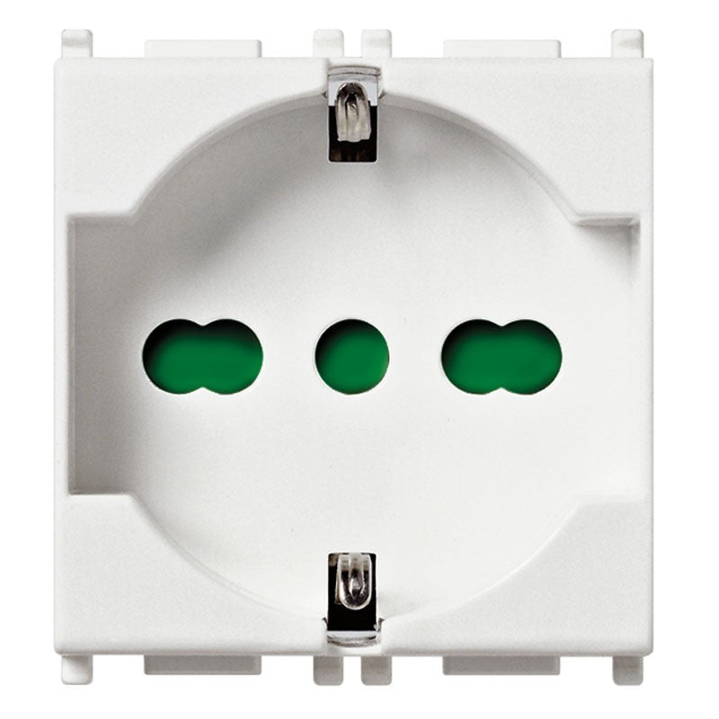 Vimar Plana universal schuko socket 10/16A in white, designed for 2P+T, IP20 protection, 250V.
