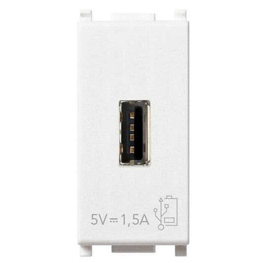 Presa USB Vimar Plana 5V 1,5A colore bianco, porta USB tipo A per alimentazione elettronica.