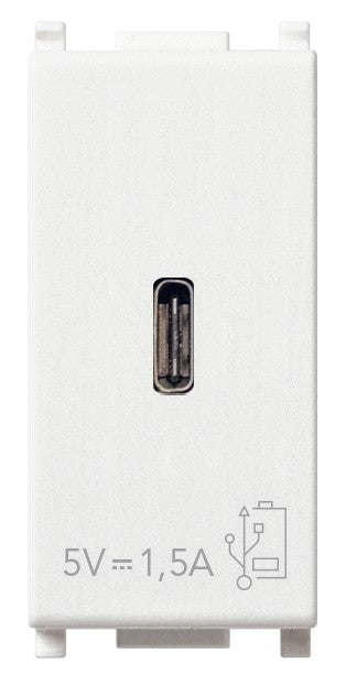 Presa USB C Vimar Plana 5V 1.5A, colore bianco, design compatto per alimentare dispositivi elettronici.