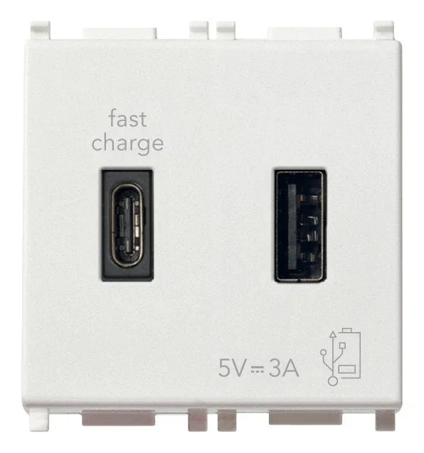Vimar Plana USB A+C 5V 2,4A 1 Modulo Bianco - Doppia Uscita per Caricamento Elettronici (SKU: 14295.AC)