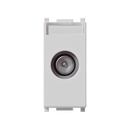 Vimar Plana white TV socket for SAT and DT, pass-through with 10dB signal support, front view.