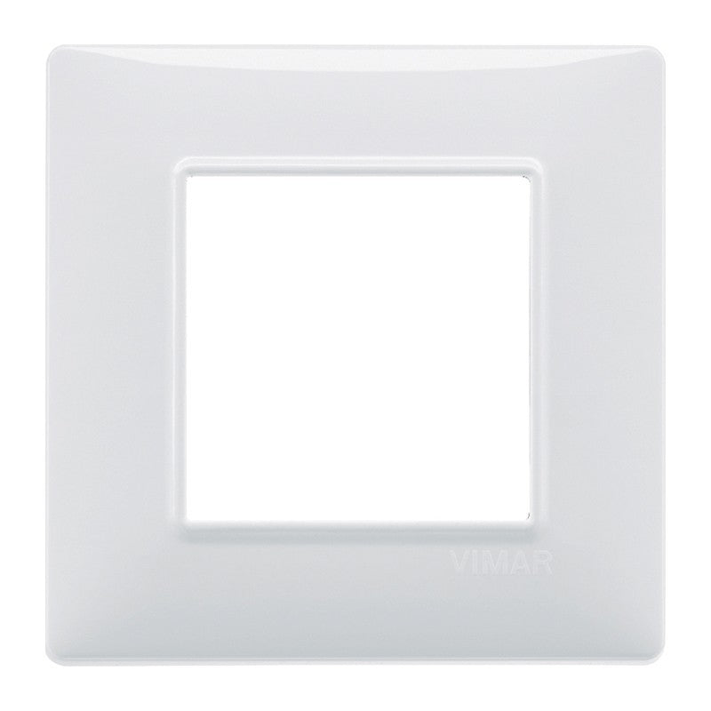 Vimar Plana white 2-module plate for electrical installations, made of technopolymer, dimensions 80x80mm.