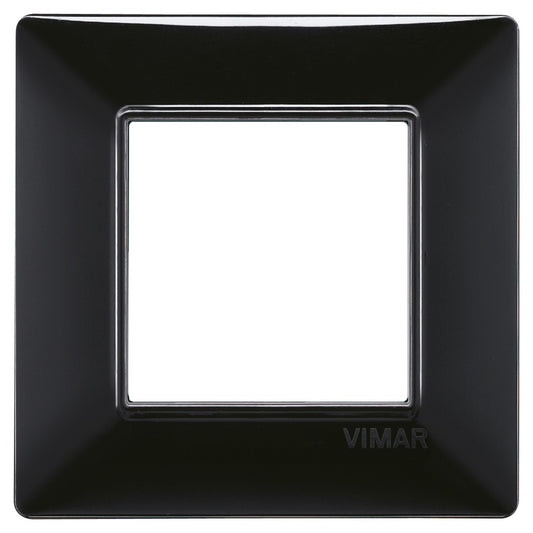 Vimar Plana 2-module black plate, designed for Vimar supports, made of technopolymer, dimensions 80x80mm.