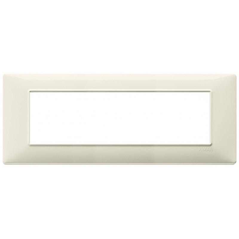 Vimar Plana 7 modules plate in beige color, designed for specific Vimar series, dimensions 206mm x 81mm.