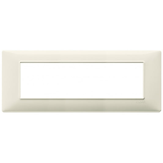 Vimar Plana 7 modules plate in beige color, designed for specific Vimar series, dimensions 206mm x 81mm.