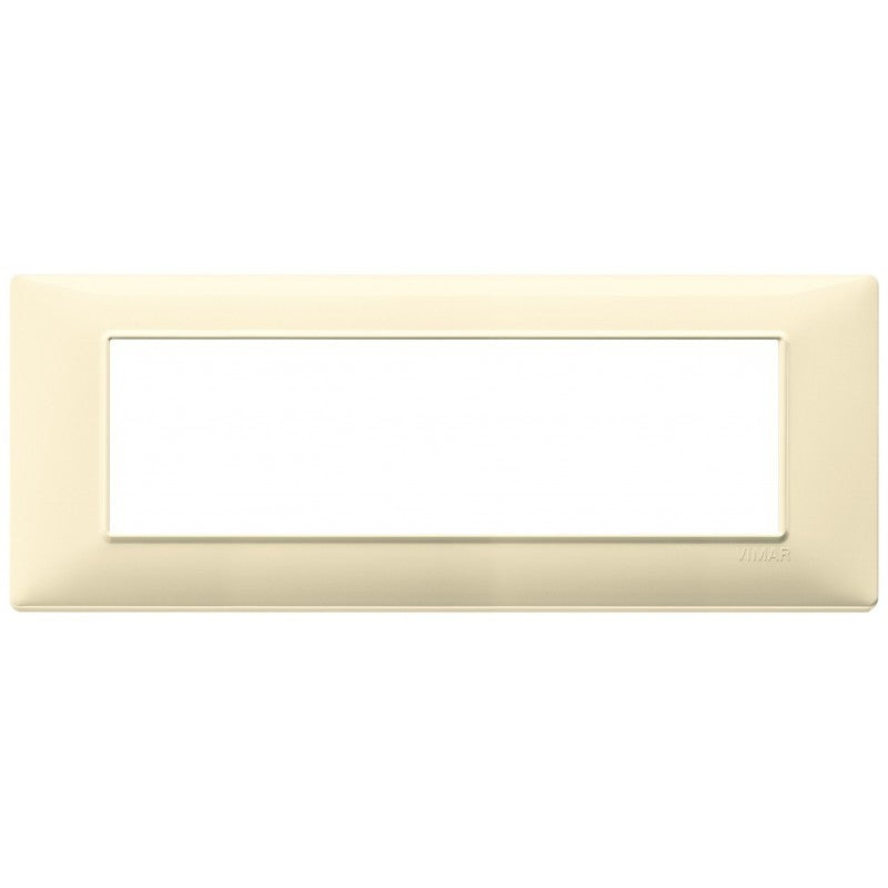 Vimar Plana 7-moduli electrical plate in cream color, designed for specific Vimar support models.