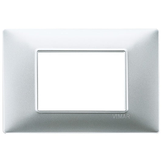 Vimar Plana 3-module switch plate in matte silver finish, designed for specific Vimar support model 14613.