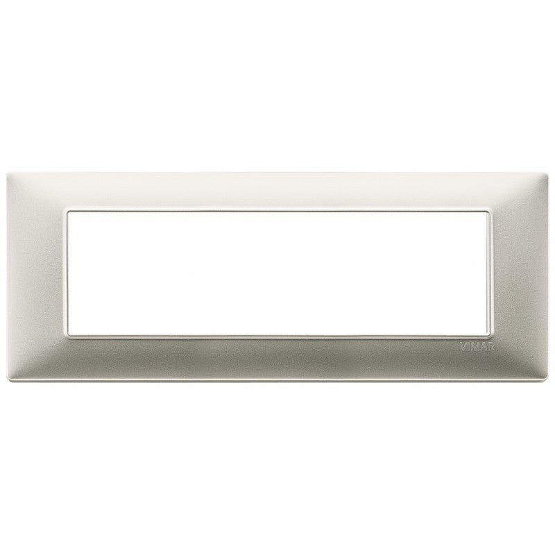 Vimar Plana 7 modules cover plate in matte nickel, designed for Plana series installations.