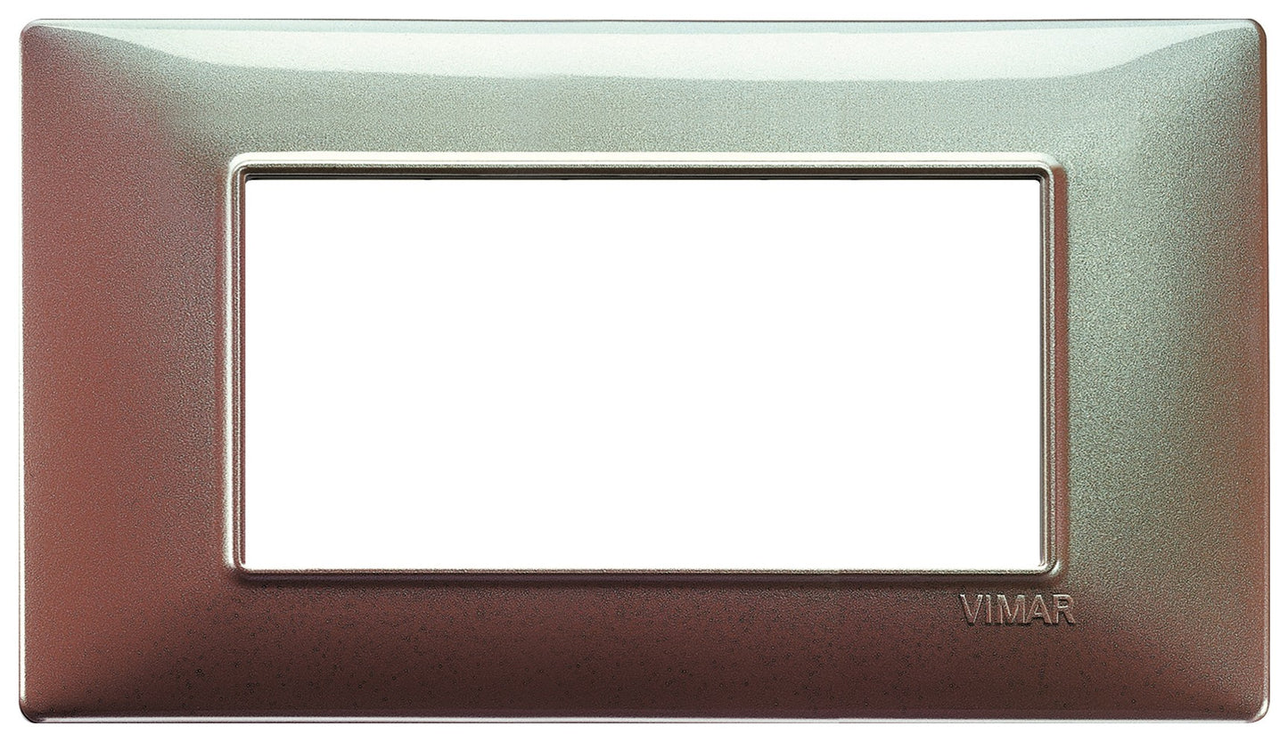 Vimar Plana 4-module cover in MARRONE MICALIZZATO, designed to fit exclusively on the Plana series support.